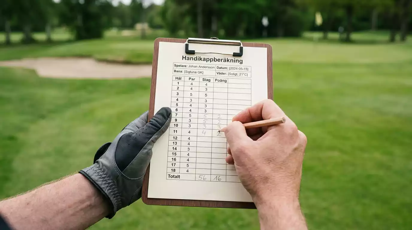 Scorekort med handicapberäkningar och slag markerade